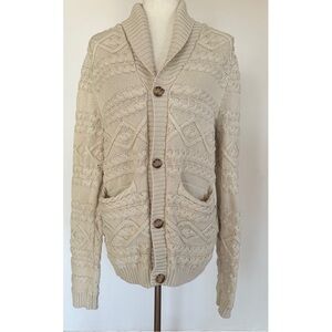 Lucky Brand Shawl Collar Fisherman’s Cardigan Sweater Chunky Knit Unisex Small